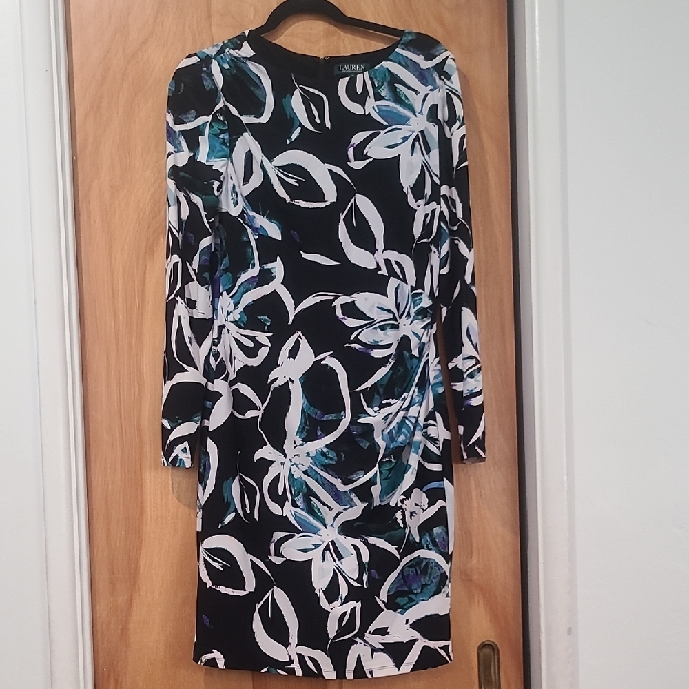 Lauren Ralph Lauren Black and White Long Sleeve Sheath Dress